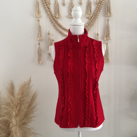 Coldwater Creek red wool vest ruffle detail Christmas holiday winter layer small - Picture 1 of 16